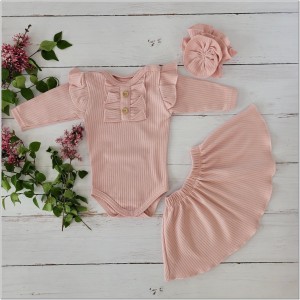 3 częściowy komplet dla niemowlaka body +spódniczka+ opaska brudny róż