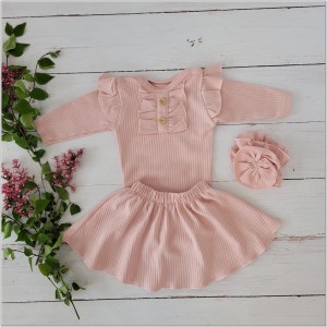 3 częściowy komplet dla niemowlaka body +spódniczka+ opaska brudny róż