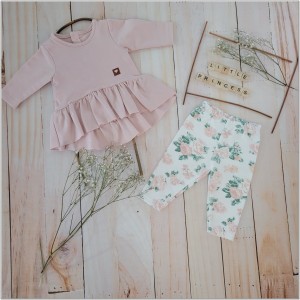 Komplet niemowlęcy dla dziewczynki. Tunika z falbanką różowa dla noworodka. Zestaw tunika+legginsy niemowlęce.