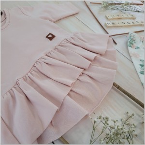 Komplet niemowlęcy dla dziewczynki. Tunika z falbanką różowa dla noworodka. Zestaw tunika+legginsy niemowlęce.