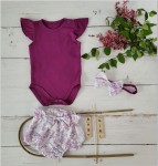 3cz zestaw komplet lato body+bloomersy+opaska śliwka ostatnie sztuki 56