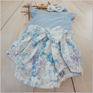 Zestaw na lato dla dziewczynki. Bloomersy, body z krótkim rękawem i opaska na lato dla dziewczynki.  Bawełniany letni komplet dla niemowlaka.  Komplet na prezent dla dziewczynki.