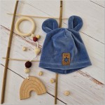 Welurowa czapka niemowlęca z uszkami  56-86 jeansowa