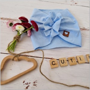 Elastyczna opaska dziewczęca. Niebieska, szeroka opaska na uszy, jak turban. Opaska na wiosnę, lato, jesień.