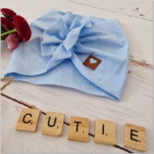 Elastyczna opaska dziewczęca. Niebieska, szeroka opaska na uszy, jak turban. Opaska na wiosnę, lato, jesień.