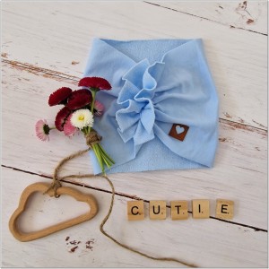 Elastyczna opaska dziewczęca. Niebieska, szeroka opaska na uszy, jak turban. Opaska na wiosnę, lato, jesień.