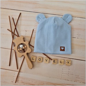 Niebieska czapka podwójna, elastyczna dla niemowlaka. Bawełniana czapeczka na wiosnę, lato, jesień dla noworodka. Czapeczka na wyjście ze szpitala dla chłopczyka.