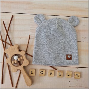 Szara czapka podwójna, elastyczna dla niemowlaka. Bawełniana czapeczka na wiosnę, lato, jesień dla noworodka. Czapeczka na wyjście ze szpitala dla noworodka.