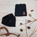 Czapka podwójna prążkowana niemowlęca z uszkami + apaszka rozmiar 56-98 czarna