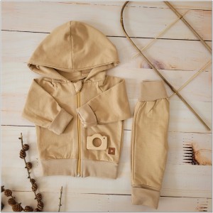 Dres bawełniany niemowlęcy 2 częściowy bardzo wygodny piaskowy beżowy dla niemowlaka