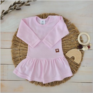 Bodosukienka z długim rękawem dla dziewczynki. Bodosukienka w jednolitym kolorze. Bawełniana bodosukienka w różowym kolorze.