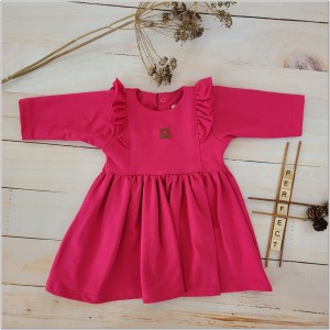 Bawełniana sukienka niemowlęca różowa, amarantowa. Modna dresowa sukienka dla dziecka na wesele, uroczystości.