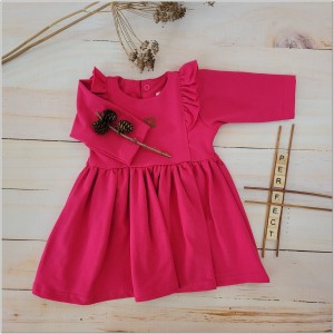 Bawełniana sukienka niemowlęca różowa, amarantowa. Modna dresowa sukienka dla dziecka na wesele, uroczystości.