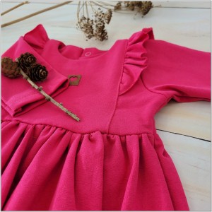 Bawełniana sukienka niemowlęca różowa, amarantowa. Modna dresowa sukienka dla dziecka na wesele, uroczystości.