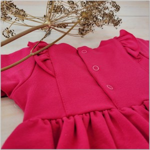 Bawełniana sukienka niemowlęca różowa, amarantowa. Modna dresowa sukienka dla dziecka na wesele, uroczystości.