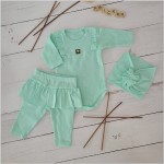 3cz KOMPLET body + legginsy ze spódniczką + opaska 56-86 miętowy