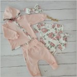 Bawełniany zestaw dresik dziecięcy 5 cz kwiaty ecru ostatnie sztuki 86