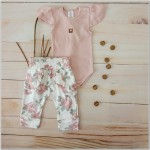 2 cz zestaw komplet body+spodnie z falbankami ostatnia sztuka 86 róże ecru