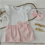 2 cz zestaw komplet bodosukienka sukienka krótki rękaw + opaska biało-różowa ostatnie sztuki 56-86