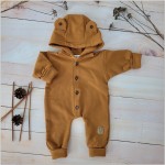 Bawełniany dresowy Kombinezon z kapturem pajac cynamonowy z guzikami ostatnie sztuki 74,80,86