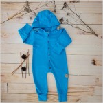 Bawełniany dresowy Kombinezon z kapturem pajac  kobaltowy błękit z guzikami ostatnie sztuki 56, 68, 74, 80, 86