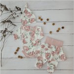 3cz bawełniany komplet z falbanką 50-62 kwiaty ecru