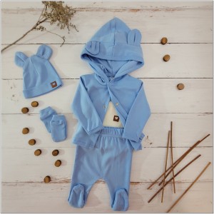 Wyprawka bawełniana 5 częściowa na wyjście ze szpitala. Wyprawka dla noworodka w kolorze błękitnym