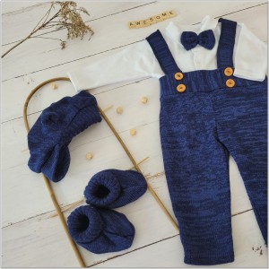 Granatowy komplet 5 częściowy z szelkami na chrzest