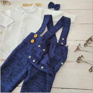 Granatowy komplet 5 częściowy z szelkami na chrzest