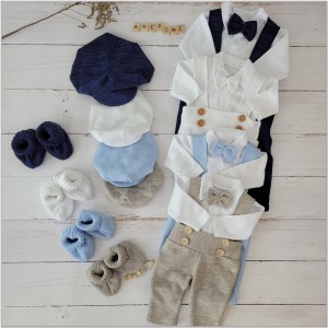 Granatowy komplet 5 częściowy z szelkami na chrzest