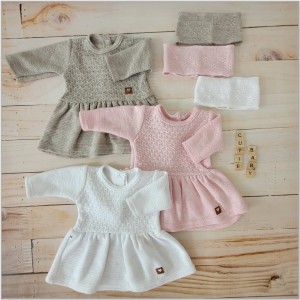 Włóczkowa sukienka +opaska różowa