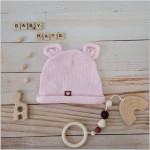 Czapka niemowlęca włóczkowa z uszkami całoroczna różne rozmiary 0-12 Mięsięcy różowa