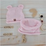 Czapka niemowlęca włóczkowa z uszkami + tuba różowa