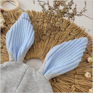 Czapka dresowa z uszami królika dla niemowlaka. Unikalna czapka dla noworodka szaro-niebieska. Całoroczna czapeczka dla niemowląt. Komplet czapka+tuba dla noworodka.