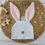 CZAPKA NIEMOWLĘCA DRESOWA Z USZKAMI KRÓLIKA biało-różowa 0-18MCY
