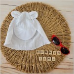 Muślinowa czapka na lato z uszkami niemowlęca rozmiar 0-6miesięcy  6-12miesięcy 12+ biała