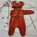 Kombinezon pajacyk z kapturem z uszami welurowy miedziany ostatnie sztuki 74, 80, 86