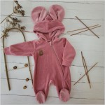 Kombinezon pajacyk z kapturem z uszami welurowy 56-86 brudny róż