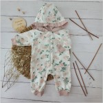 Wygodny bawełniany Kombinezon z kapturem pajac 56-86 w kwiaty