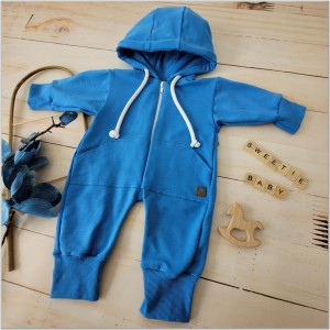 Dresowy bawełniany wiosenny, letni, jesienny kombinezon niemowlęcy. Pajac dla niemowlaka niebieski. Dres dla noworodka