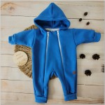 Kombinezon pajacyk z kapturem  z ocieplanej dresówki 56-92  niebieski