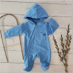 Bawełniany kombinezon z kapturem z kieszonką pajac 56-86 błękitny