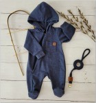 Bawełniany kombinezon z kapturem z kieszonką pajac 56-86 jeansowy granat
