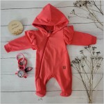 Bawełniany kombinezon z kapturem z falbankami pajac malinowy ostatnie sztuki 74, 86