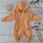Bawełniany kombinezon z kapturem z falbankami pajac koralowy ostatnie sztuki 56-86