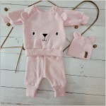 KAZUM Dres bluza oversize + spodnie + czapka z włóczki  56-86 baby rose