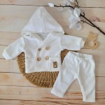 Włóczkowy 2 cz komplet z guzikami biały ostatnie sztuki 68-86