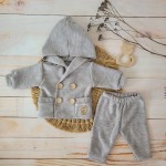 Włóczkowy 2 cz komplet z guzikami beżowy ostatnie sztuki 62, 74, 86