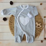 Pajacyk bawełniany 100% wysoka jakość serce szary ostatnie sztuki 50, 56, 68