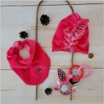 Welurowa Czapka turban + chustka  rozmiar 0-6miesięcy  6-12miesięcy 1-3lat amarantowa